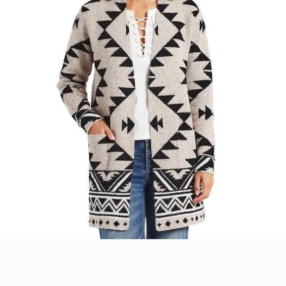 Frye Sweaters - Frye Southern Western Pattern Black and Cream Cardigan Sweater